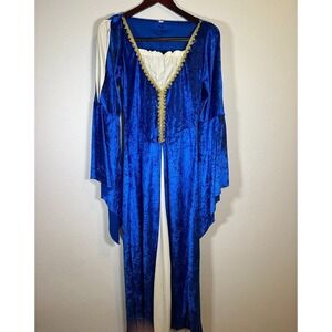 Royal Blue Velvet Medieval Gown Renaissance Queen Costume Gold Trim Bell Sleeve